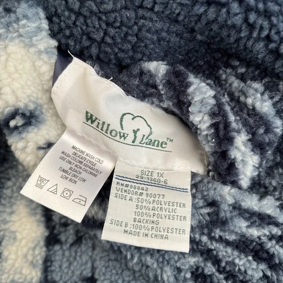 Willow Lane Jacket Women 1X Blue Fleece Dog Print Full Zip Reversible Coat - Picture 9 of 9